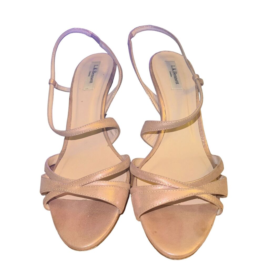 LK Bennett Lourdes Stiletto Heels Womens 10 Rose Pink Metallic Leather Slingback